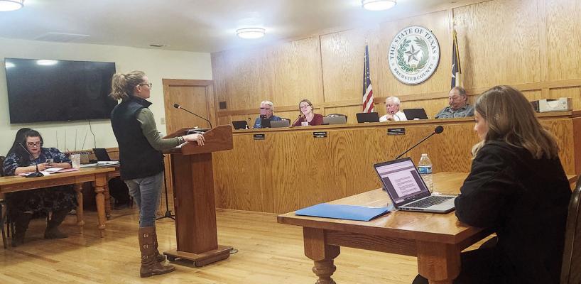 The Brewster County Commissioners Court listened to a presentation from Rio Grande Council of Governments GIS-911 coordinator Kayse Muratori. Photo by Joh Covington