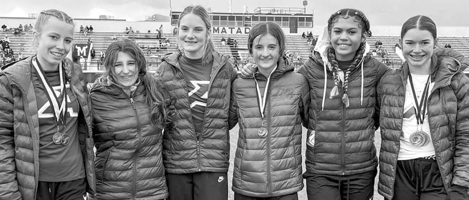The Alpine High School girl’s track team did well at the El Paso Parkland Invitational this past weekend. These runners all placed in the top 10 in all but one race. Pictured are Kylie Maroney, Sophie Janis, Molly Garrett, Abby Bruttomesso, Danica Mulholland, and Valeria Crespo.